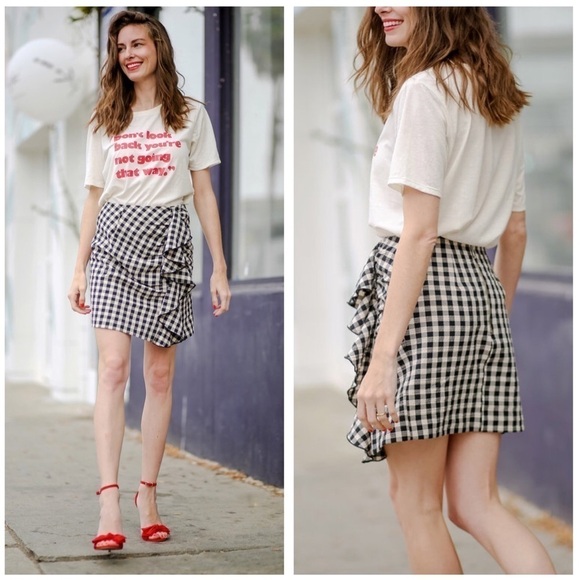 H&M black and white gingham ruffle skirt - Picture 1 of 6